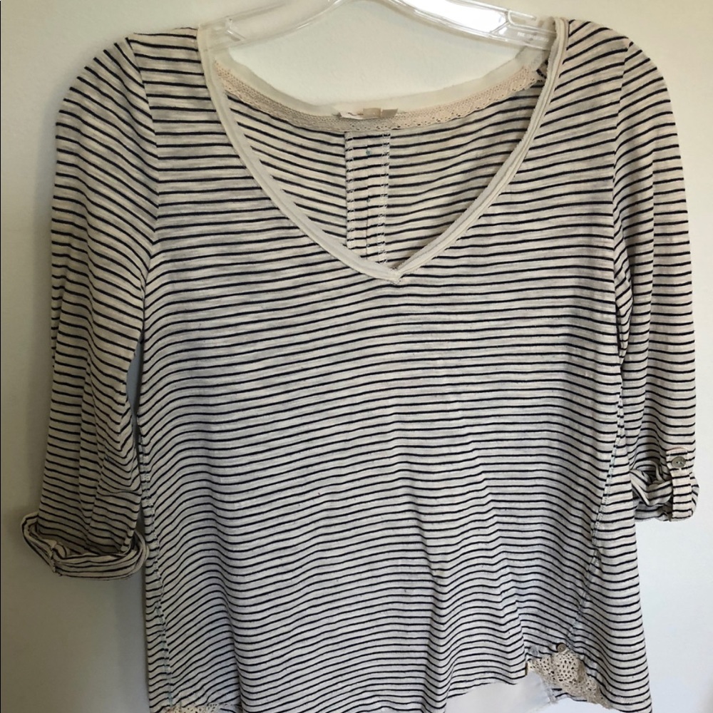 Anthropology quarter sleeve navy striped shirt